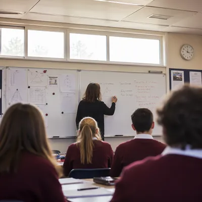 Teacher Writing on Classroom Whiteboard