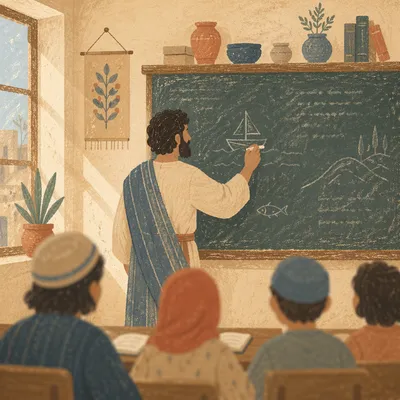 Teacher Writing on Classroom Chalkboard