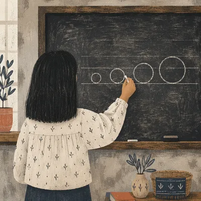 Teacher Writing on Worn Classroom Chalkboard