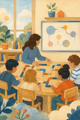 Teacher Guiding Children in Classroom Activity