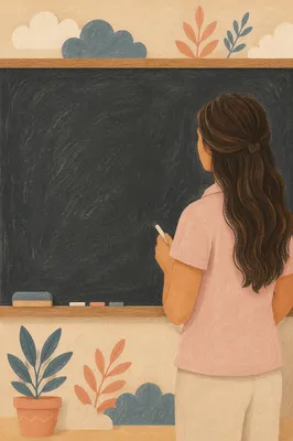 Teacher Before Chalkboard Classroom Instruction