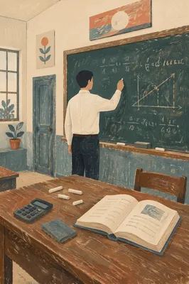 Teacher Explaining Lessons at Classroom Chalkboard