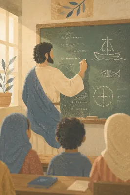 Teacher Writing on Classroom Chalkboard