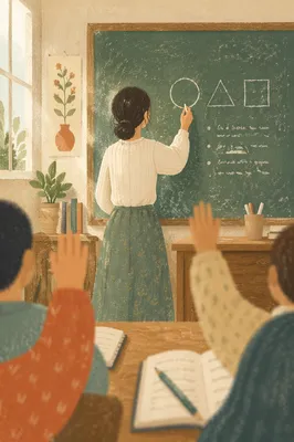 Teacher Writing on Classroom Chalkboard