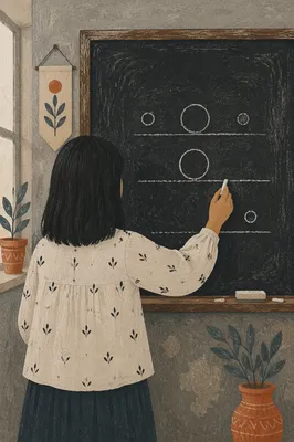Teacher Writing on Chalkboard in Classroom