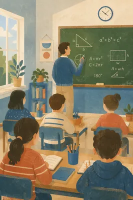 Teacher Leading Geometry Lesson in Classroom