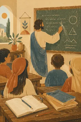 Teacher Leading Lesson at Sunlit Chalkboard