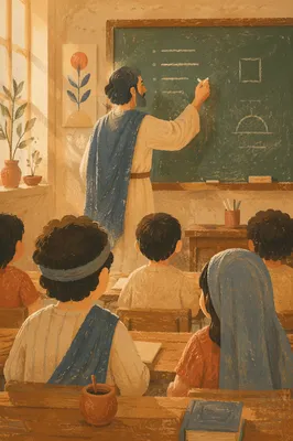 Teacher Writing on Green Classroom Chalkboard