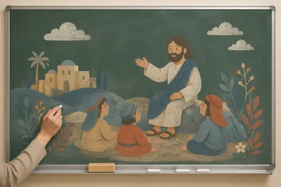 Teacher Hand Writing on Classroom Chalkboard