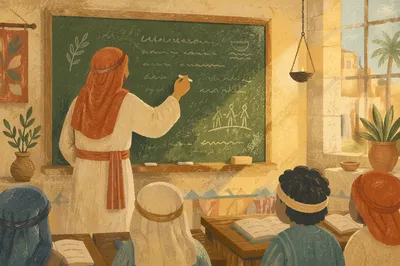 Patient Teacher Writing on Classroom Chalkboard