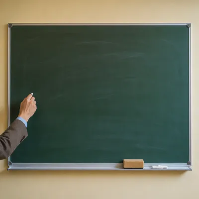 Teacher Hand Beginning Lesson at Green Chalkboard