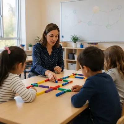 Teacher Guiding Children in Classroom Activity
