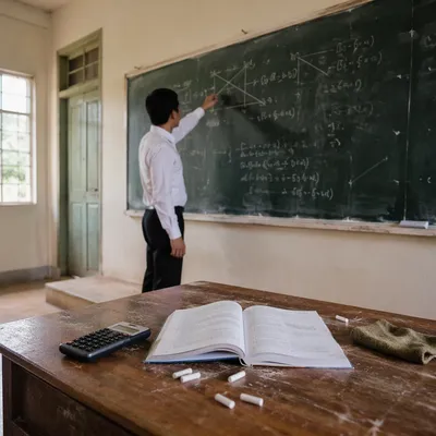 Teacher Explaining Lessons at Classroom Chalkboard