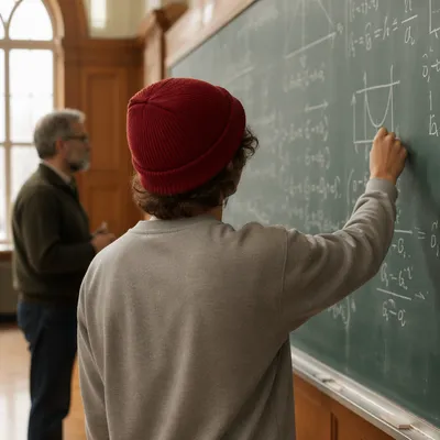 Student Writing on Classroom Chalkboard