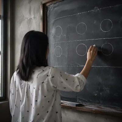 Teacher Writing on Classroom Chalkboard