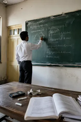 Teacher Explaining Lessons at Classroom Chalkboard