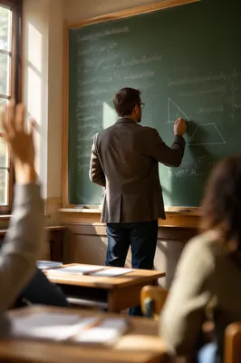 Teacher Writing on Classroom Chalkboard