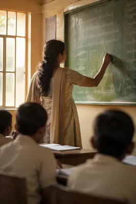 Teacher Writing Lesson on Green Chalkboard