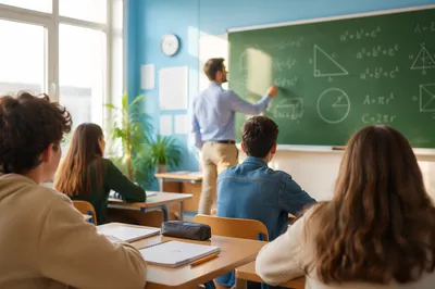 Teacher Leading Geometry Lesson in Bright Classroom