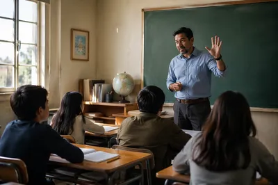 Teacher Explaining Lesson in Morning Classroom