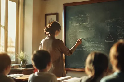 Teacher Writing Lesson Notes on Chalkboard