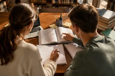 Focused Tutoring Session at Library Table