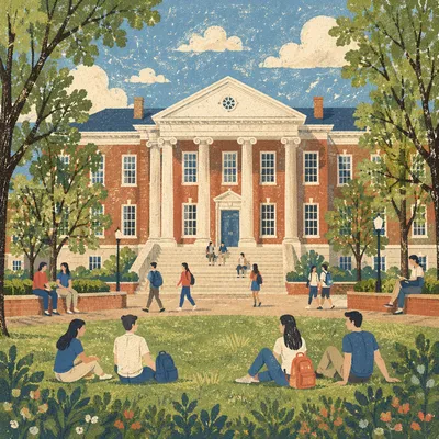 Spring University Campus with Students