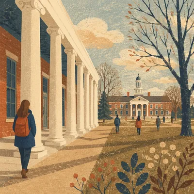 Quiet Winter University Campus Walkway