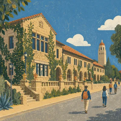 Historic Ivy-Covered University Campus with Students