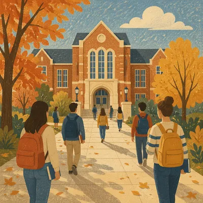Autumn University Campus Students Arriving