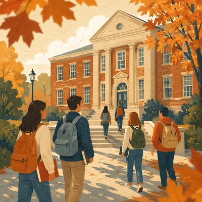 Autumn University Campus Students Walking to Class