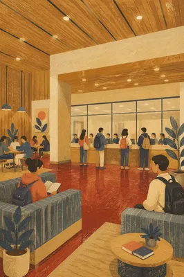 Modern University Lobby With Student Gathering Area