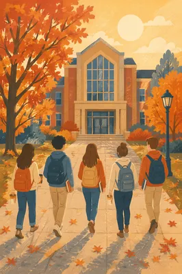 Autumn University Campus Students Arriving
