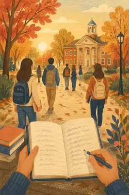 Autumn Sunrise University Campus Students