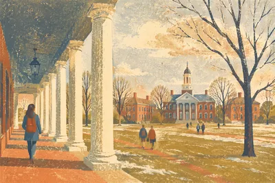 Winter University Campus With Classical Columns