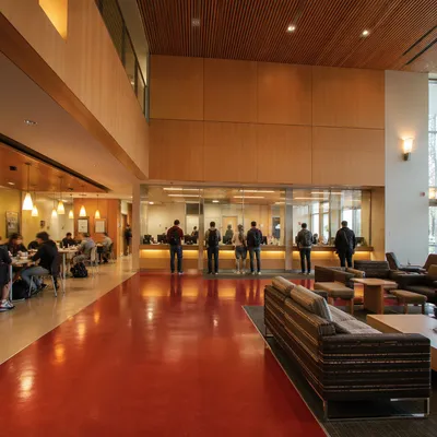 Modern University Lobby With Students