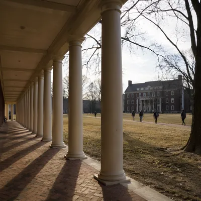 Winter University Campus with Classical Columns