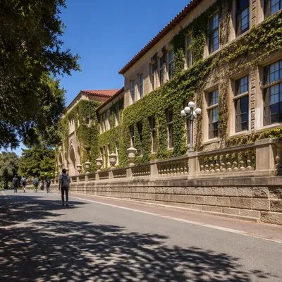 Historic University Campus Hall With Students
