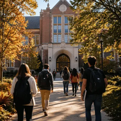 Students Walking to Autumn University Campus