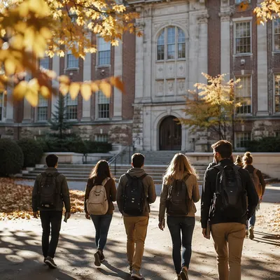 Autumn University Campus Students Walking to Class