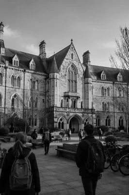 Historic University Campus with Walking Students