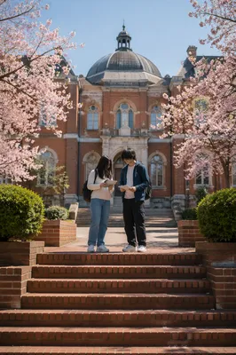 University Students on Historic Campus Steps