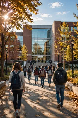 Students Arriving at Modern University Campus