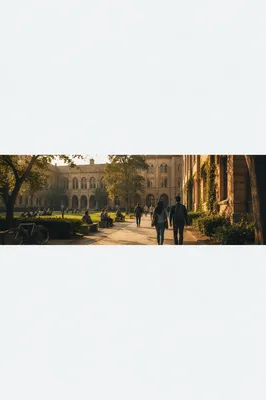 Warm University Courtyard With Walking Students