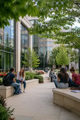 University Students in Modern Campus Courtyard