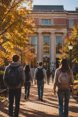 Autumn University Campus with Students Walking