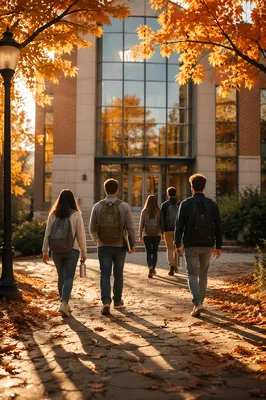 Autumn University Campus Students Walking to Class