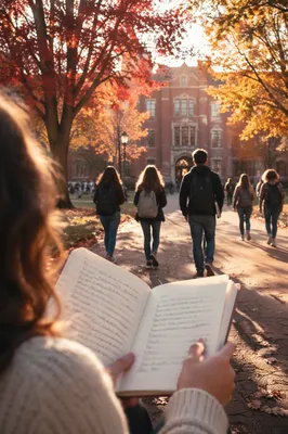 Autumn Sunrise University Campus with Students