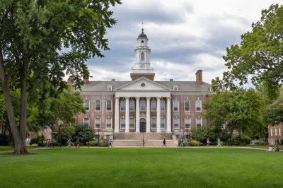 Traditional University Campus Quad with Students