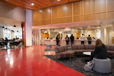 Modern University Lobby With Student Services